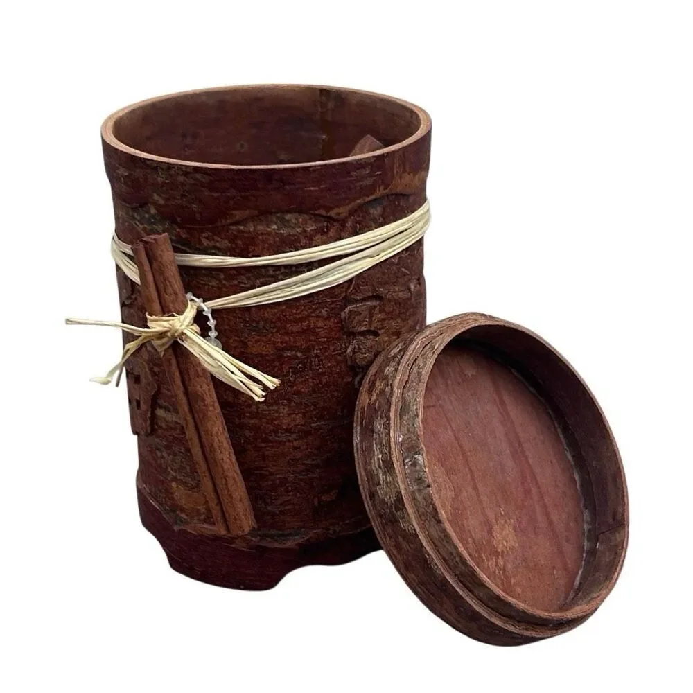 Vtg Hand Carved Cinnamon Bark Container 4.5